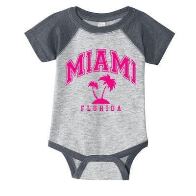Miami Beach Florida Palms Palm Trees Preppy Varsity Pink Infant Baby Jersey Bodysuit