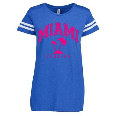 Miami Beach Florida Palms Palm Trees Preppy Varsity Pink Enza Ladies Jersey Football T-Shirt