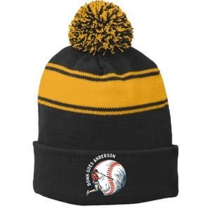 Meme Baseball Funny Down Goes Anderson Stripe Pom Pom Beanie