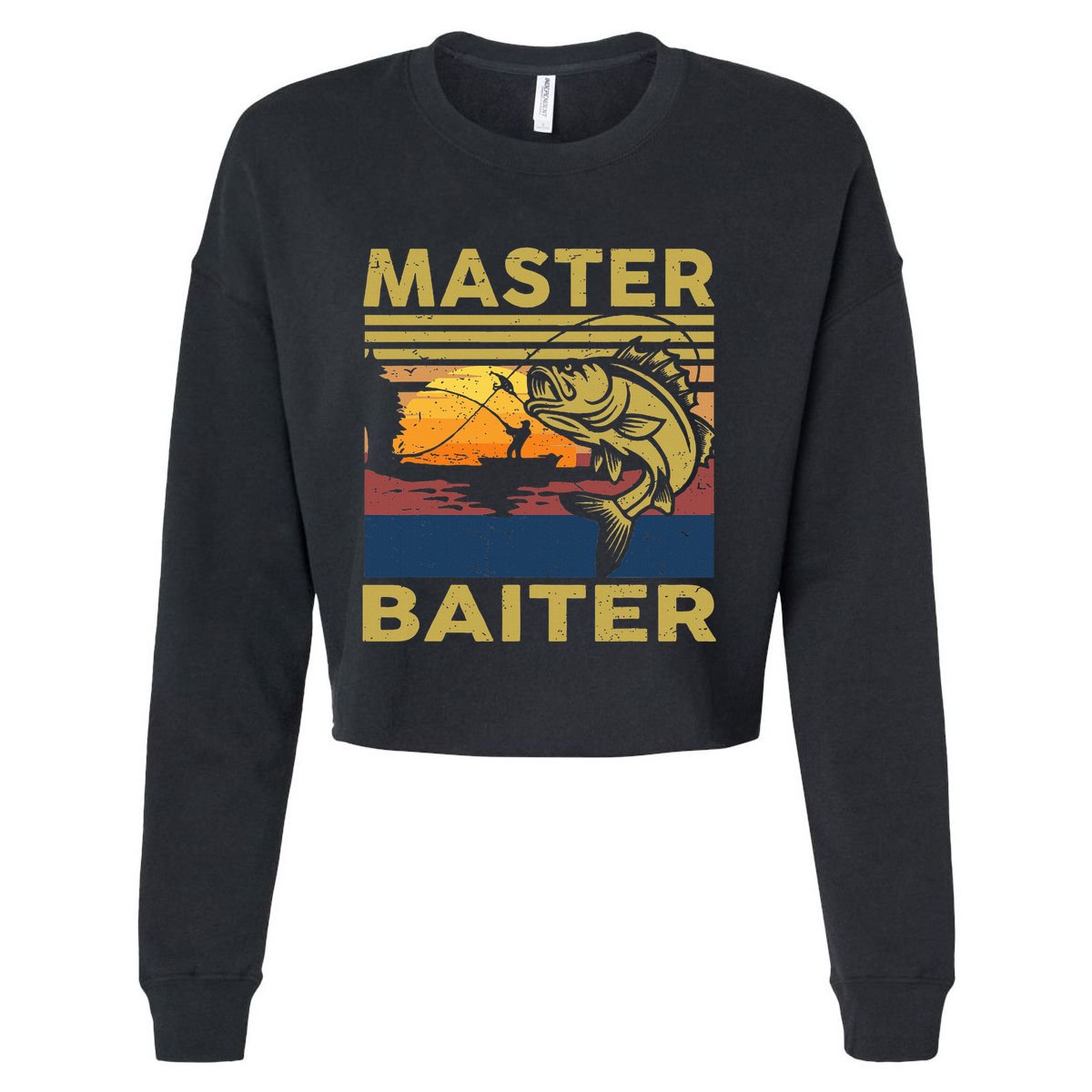 Master Baiter Fishing Funny Grandpa Bass Dad Cropped Pullover Crew