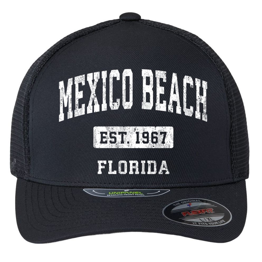Mexico Beach Florida Fl Vintage Sports Established Flexfit Unipanel Trucker Cap