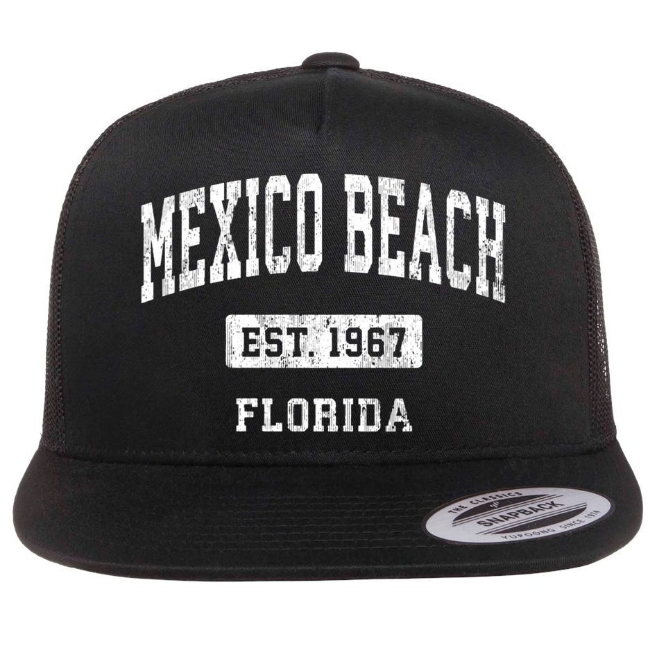 Mexico Beach Florida Fl Vintage Sports Established Flat Bill Trucker Hat