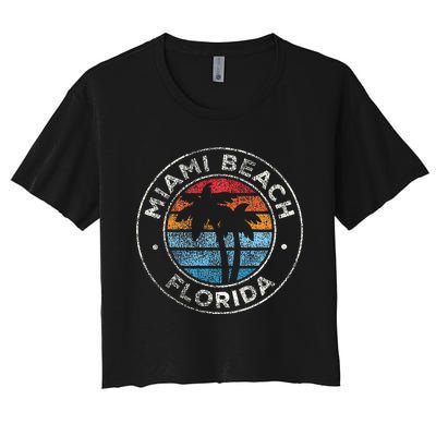 Miami Beach Florida Fl Vintage Graphic Retro 70s Women's Crop Top Tee