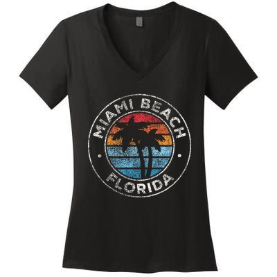 Miami Beach Florida Fl Vintage Graphic Retro 70s Women's V-Neck T-Shirt