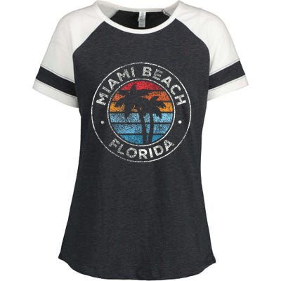 Miami Beach Florida Fl Vintage Graphic Retro 70s Enza Ladies Jersey Colorblock Tee