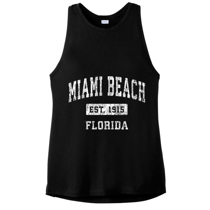 Miami Beach Florida Fl Vintage Established Sports Ladies PosiCharge Tri-Blend Wicking Tank