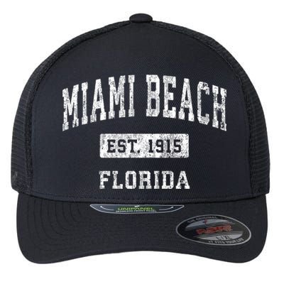 Miami Beach Florida Fl Vintage Established Sports Flexfit Unipanel Trucker Cap