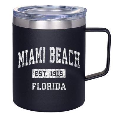 Miami Beach Florida Fl Vintage Established Sports 12oz Stainless Steel Coffee Mug