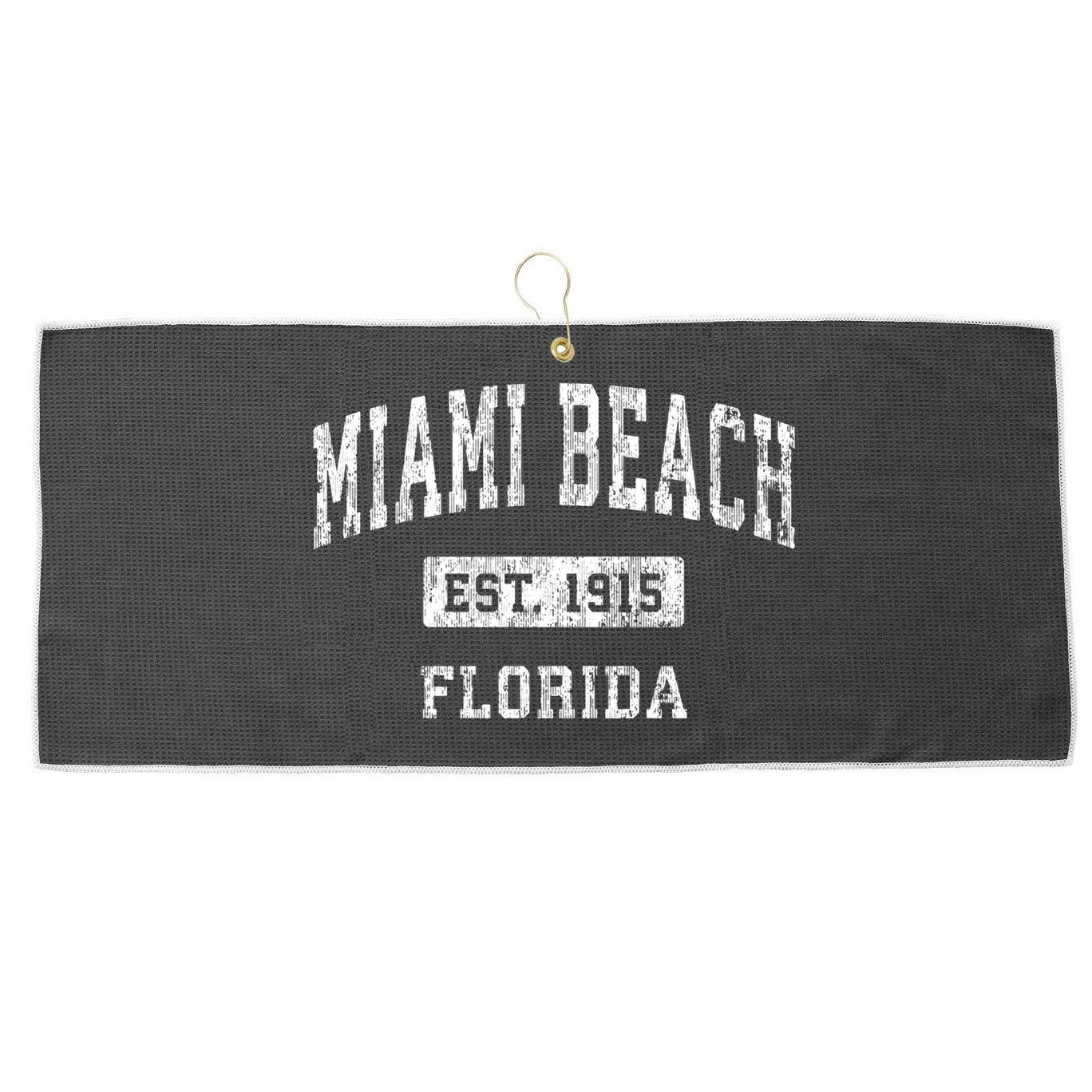 Miami Beach Florida Fl Vintage Established Sports Large Microfiber Waffle Golf Towel