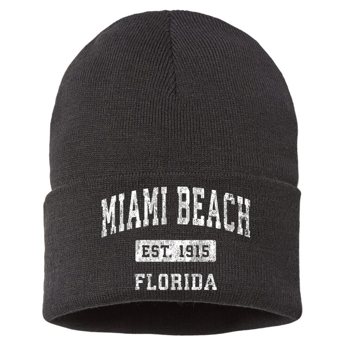 Miami Beach Florida Fl Vintage Established Sports Sustainable Knit Beanie