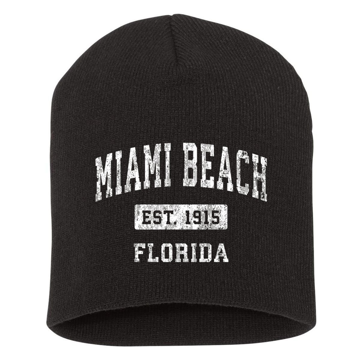 Miami Beach Florida Fl Vintage Established Sports Short Acrylic Beanie