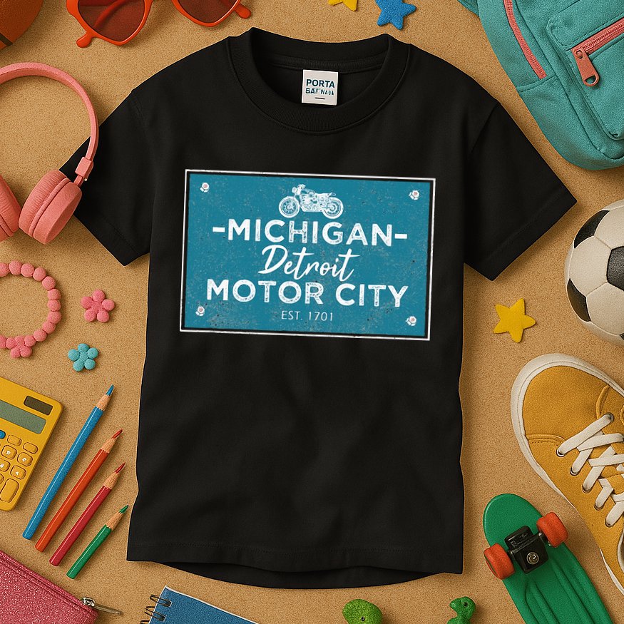 Michigan Biker For Detroit Motorcycle Kids T-Shirt
