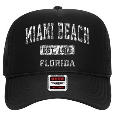 Miami Beach Florida Fl Vintage Established High Crown Mesh Back Trucker Hat