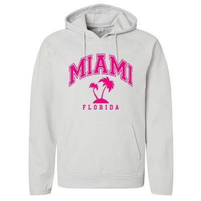 Miami Beach Florida Palms Palm Trees Preppy Varsity Pink Performance Fleece Hoodie