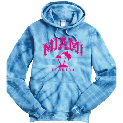 Miami Beach Florida Palms Palm Trees Preppy Varsity Pink Tie Dye Hoodie