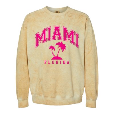 Miami Beach Florida Palms Palm Trees Preppy Varsity Pink Colorblast Crewneck Sweatshirt