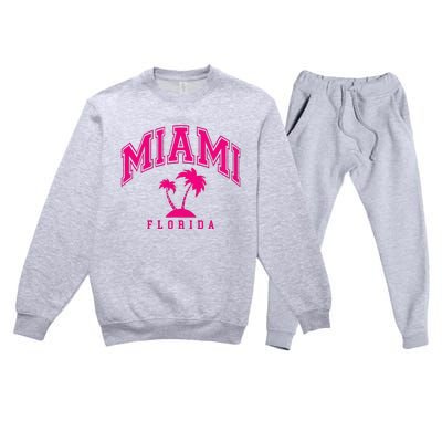 Miami Beach Florida Palms Palm Trees Preppy Varsity Pink Premium Crewneck Sweatsuit Set