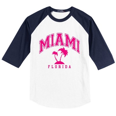 Miami Beach Florida Palms Palm Trees Preppy Varsity Pink Baseball Sleeve Shirt