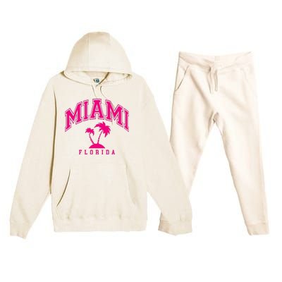 Miami Beach Florida Palms Palm Trees Preppy Varsity Pink Premium Hooded Sweatsuit Set