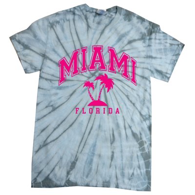 Miami Beach Florida Palms Palm Trees Preppy Varsity Pink Tie-Dye T-Shirt