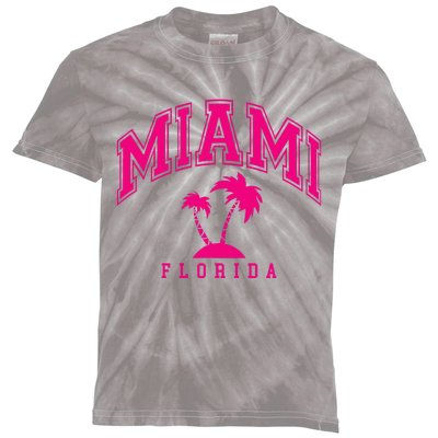 Miami Beach Florida Palms Palm Trees Preppy Varsity Pink Kids Tie-Dye T-Shirt