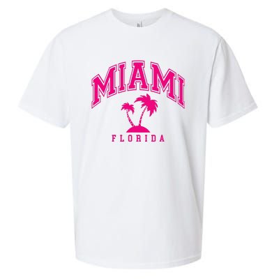 Miami Beach Florida Palms Palm Trees Preppy Varsity Pink Sueded Cloud Jersey T-Shirt