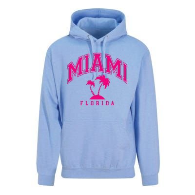 Miami Beach Florida Palms Palm Trees Preppy Varsity Pink Unisex Surf Hoodie