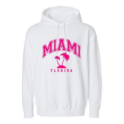 Miami Beach Florida Palms Palm Trees Preppy Varsity Pink Garment-Dyed Fleece Hoodie