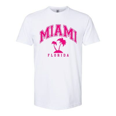 Miami Beach Florida Palms Palm Trees Preppy Varsity Pink Softstyle® CVC T-Shirt