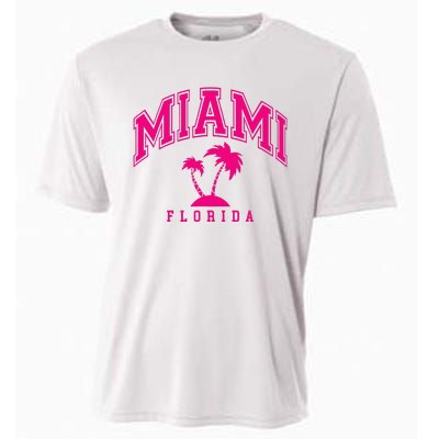 Miami Beach Florida Palms Palm Trees Preppy Varsity Pink Cooling Performance Crew T-Shirt