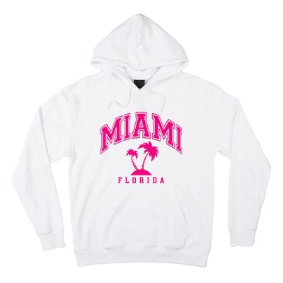 Miami Beach Florida Palms Palm Trees Preppy Varsity Pink Hoodie