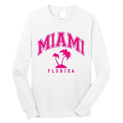 Miami Beach Florida Palms Palm Trees Preppy Varsity Pink Long Sleeve Shirt