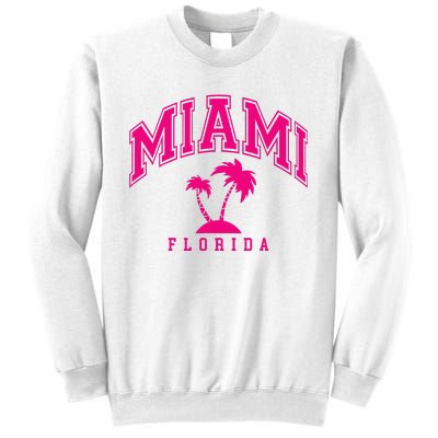 Miami Beach Florida Palms Palm Trees Preppy Varsity Pink Sweatshirt