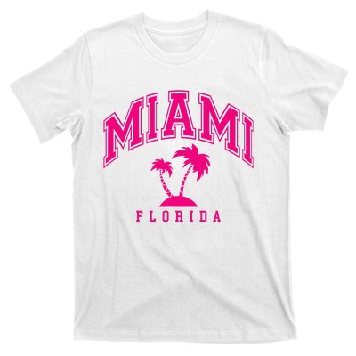 Miami Beach Florida Palms Palm Trees Preppy Varsity Pink T-Shirt