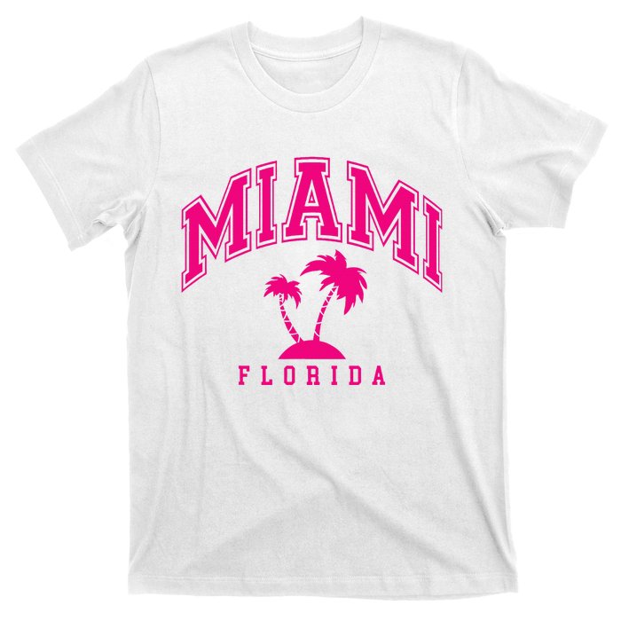 Miami Beach Florida Palms Palm Trees Preppy Varsity Pink T-Shirt