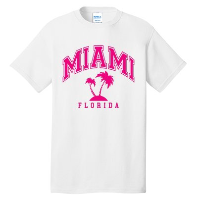 Miami Beach Florida Palms Palm Trees Preppy Varsity Pink Tall T-Shirt