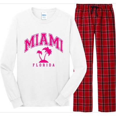 Miami Beach Florida Palms Palm Trees Preppy Varsity Pink Long Sleeve Pajama Set