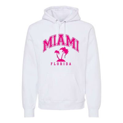 Miami Beach Florida Palms Palm Trees Preppy Varsity Pink Premium Hoodie