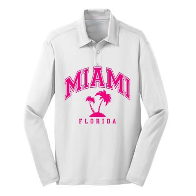 Miami Beach Florida Palms Palm Trees Preppy Varsity Pink Silk Touch Performance Long Sleeve Polo