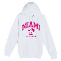 Miami Beach Florida Palms Palm Trees Preppy Varsity Pink Premium Pullover Hoodie