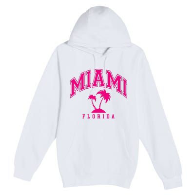 Miami Beach Florida Palms Palm Trees Preppy Varsity Pink Premium Pullover Hoodie