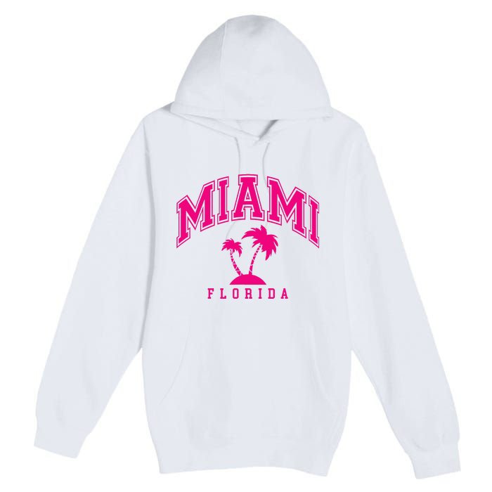 Miami Beach Florida Palms Palm Trees Preppy Varsity Pink Premium Pullover Hoodie