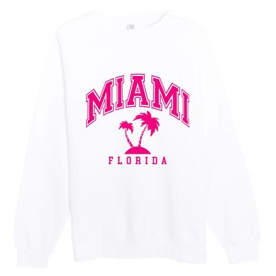 Miami Beach Florida Palms Palm Trees Preppy Varsity Pink Premium Crewneck Sweatshirt