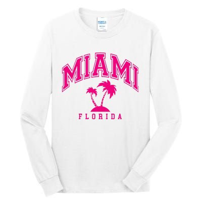 Miami Beach Florida Palms Palm Trees Preppy Varsity Pink Tall Long Sleeve T-Shirt