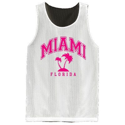 Miami Beach Florida Palms Palm Trees Preppy Varsity Pink Mesh Reversible Basketball Jersey Tank