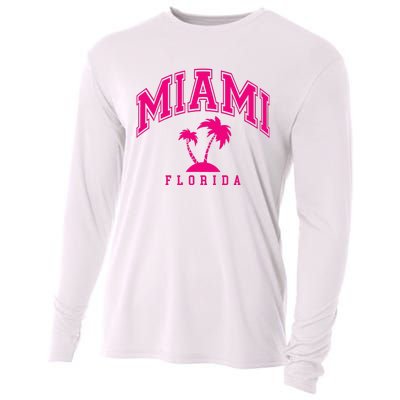 Miami Beach Florida Palms Palm Trees Preppy Varsity Pink Cooling Performance Long Sleeve Crew