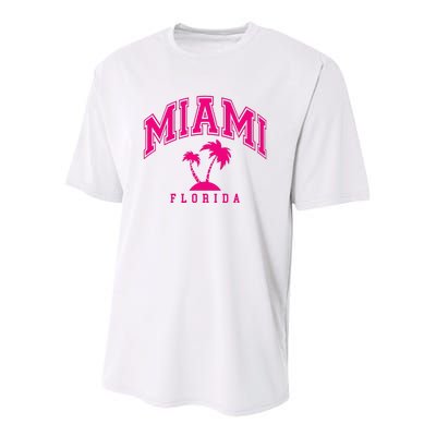 Miami Beach Florida Palms Palm Trees Preppy Varsity Pink Youth Performance Sprint T-Shirt