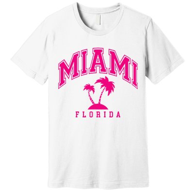 Miami Beach Florida Palms Palm Trees Preppy Varsity Pink Premium T-Shirt