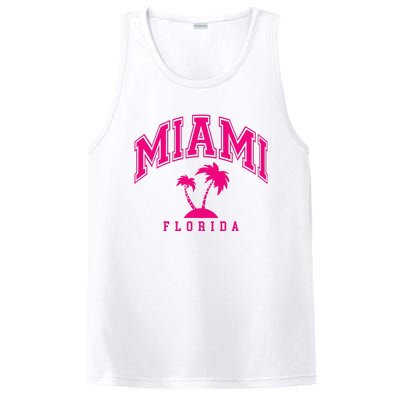 Miami Beach Florida Palms Palm Trees Preppy Varsity Pink PosiCharge Competitor Tank