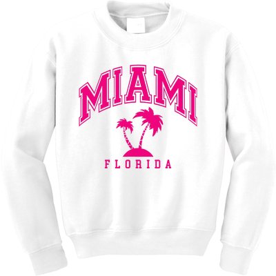 Miami Beach Florida Palms Palm Trees Preppy Varsity Pink Kids Sweatshirt